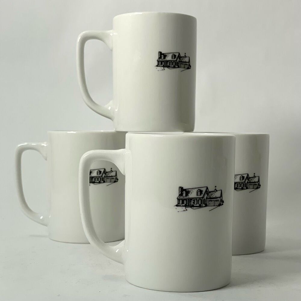 Lot of Four (4x) Vintage Coffee Mugs 10oz Minimalist House Ceramic Mug‎